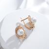 New Round Pearl Dangle Earrings For Women  Rose Gold Color Flower Ethnic Bride Earrings Lovely Fashion Daily Jewelry