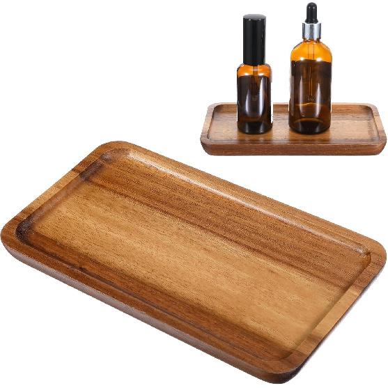 Small Wood Tray, Rectangle Wooden Trays for Decor, 7.28x4.13in Acacia Wood Tray for Home Decor, Bathroom, Kitchen Counter Charcuterie Boards Cheese