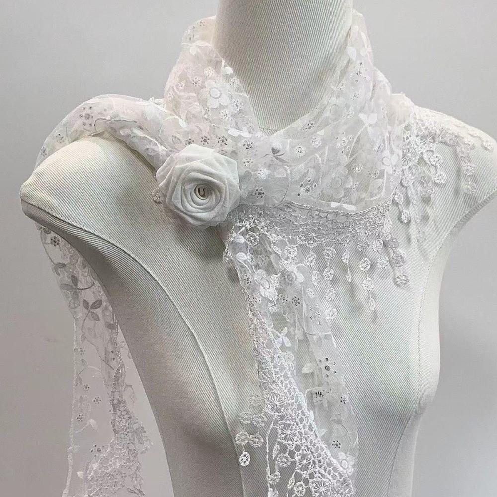 Solid Color Lace Scarf Hollow-out Triangle Scarf French Tassel Shawls  Spring Summer
