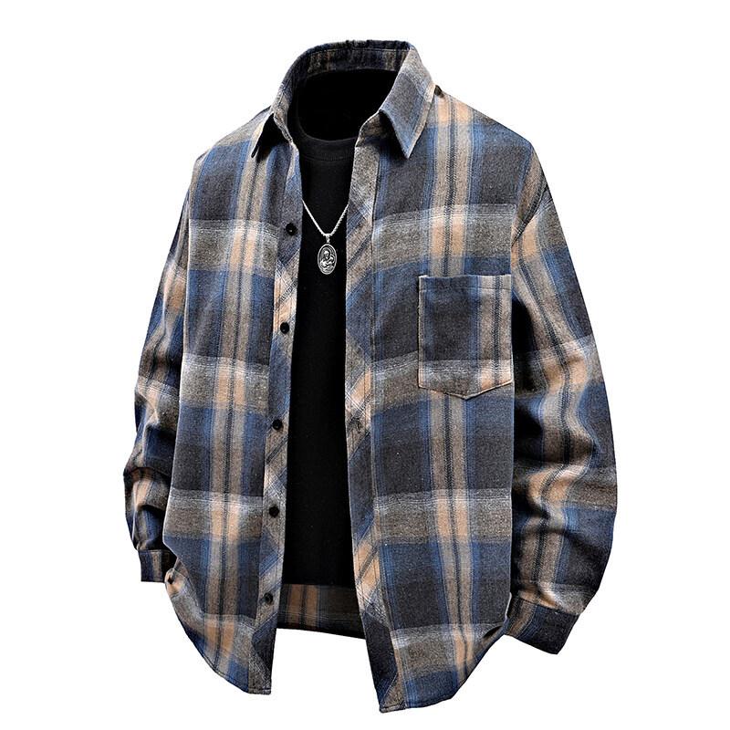 Men Loose Plaid Print Casual Long Sleeve Shirt Outerwear