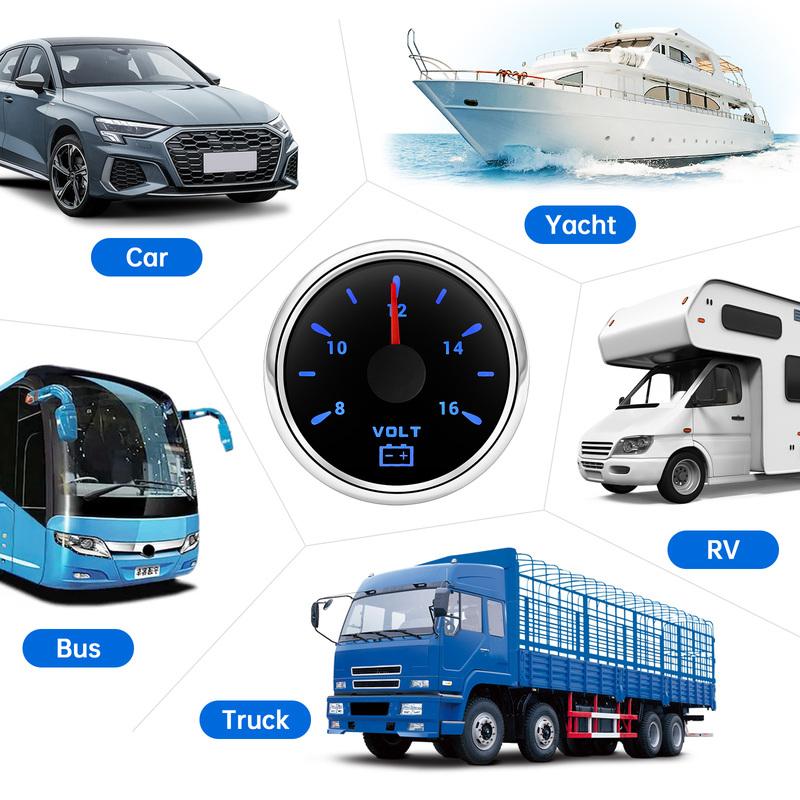 52MM Pointer Voltmeter Waterproof 7 Colors Backlight Voltage Meter 8-16V 16-32V VOLTS for 12V 24V Car Auto Boat Yacht RV Marine