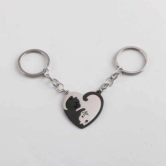 Keychain Heart Matching Cat Design Titanium Steel Keychain Pendant Bright Color Key Holder Bags Cars Wallets Accessories