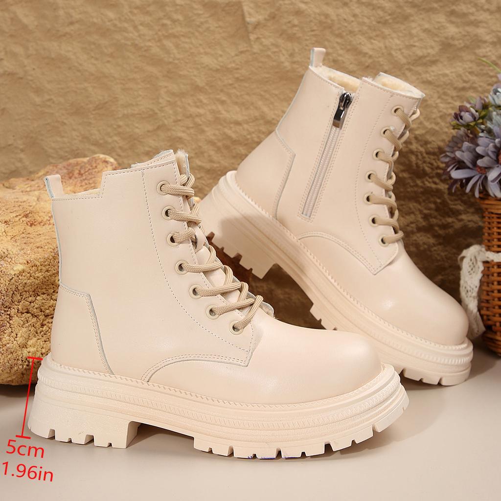 Outer size large size autumn and winter new women's boots Martin boots single velvet thick-soled lace-up black classic short boots women