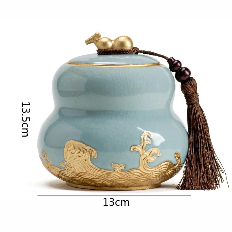 Gourd Shaped Ceramic Tea Jar Sealed Jar Tea Box Black Teas Green Teas Jar Teas Container Tea Canister Household Storage Jars