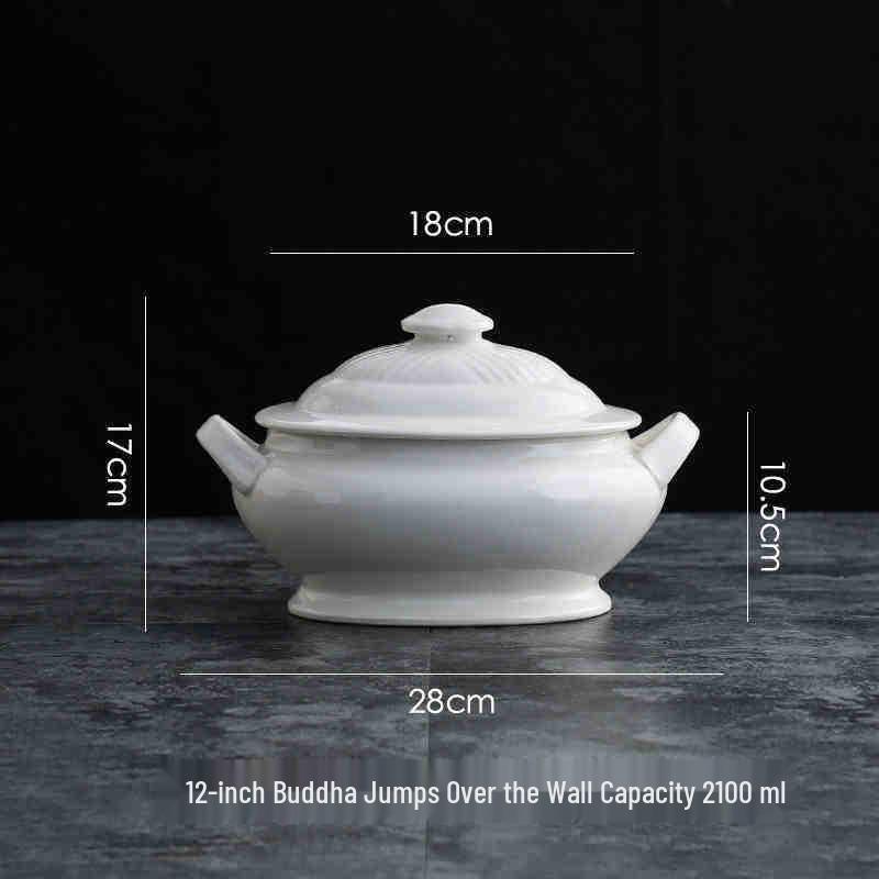 Ceramic Stew Pot with Lid & Handles: Buddha s Delight Bird s Nest Large Soup & Steamed Egg Pot, Hotel Double-line Soup Pot.
