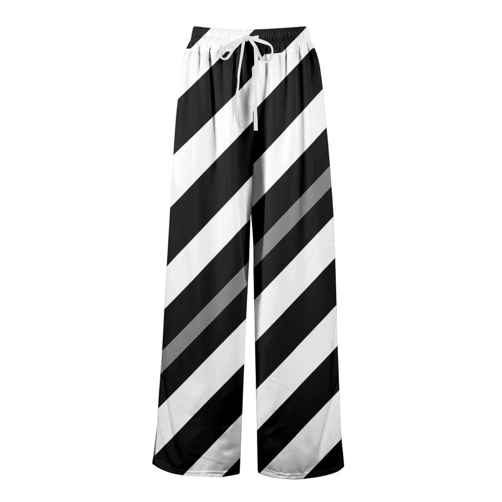 Women's Wide Leg Pants With Elastic Waistband Printing Large Pockets Patchwork Edge, Loose Pants