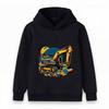 Kids Excavator Print Hoodie Sweatshirt, Cartoon Construction Vehicle Pullover for Boys Girls, Casual Long Sleeve Tops for Daily Wear