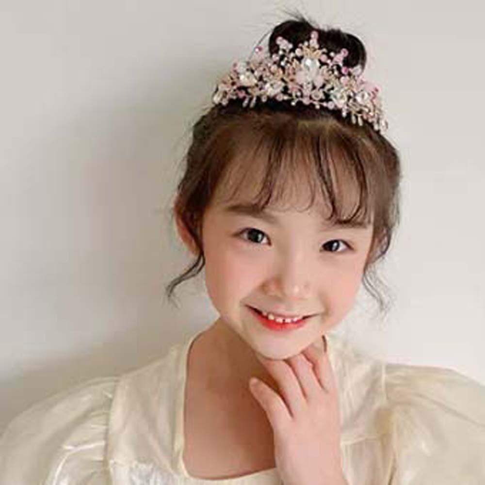 Vintage Pink Floral Crown Elegant Princess Rhinestone Tiara Trendy Crown Hair Accessory  Wedding