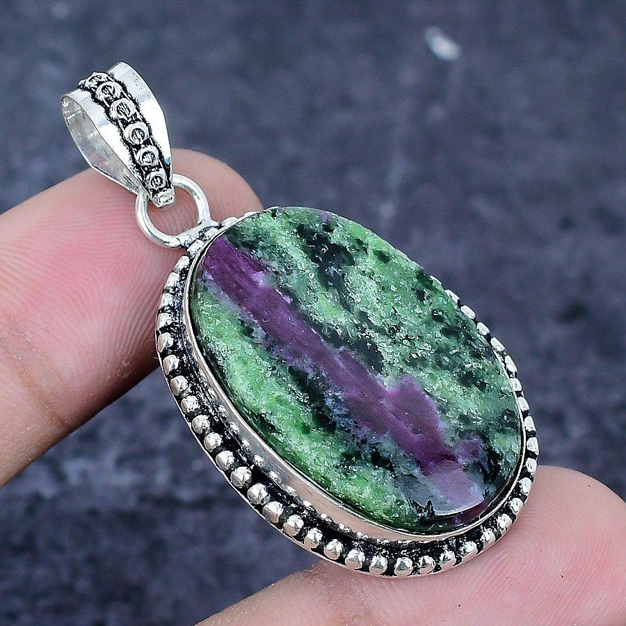 Natural Ruby Zosite Gemstone 925 Sterling Silver Jewelry Pendant 1.97" D7l72