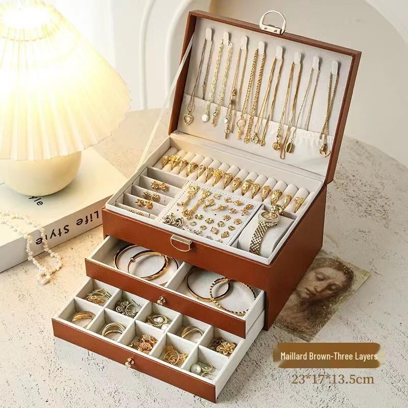 Leather 3-Layer Drawer Jewelry Box