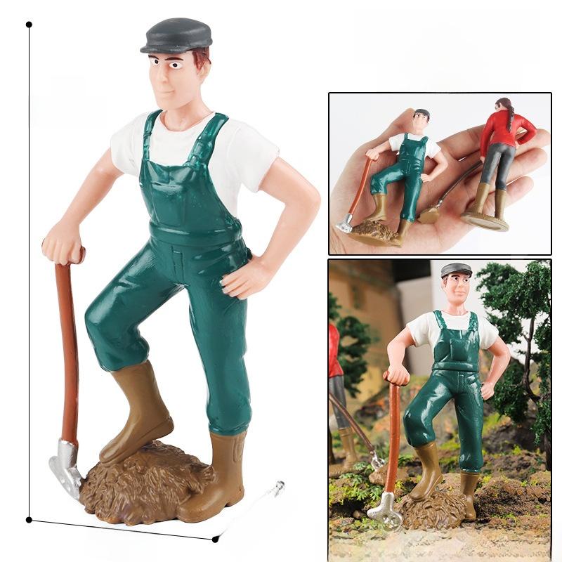 Farm Pasture Simulation Plastic Doll Model Ornament Farmer Worker Animal Woman
