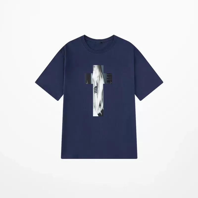 Cross Hip Hop Harajuku flat Print 100% pure cotton T-shirt Street Punk men's short-sleeved T-shirt Retro Gothic Y2Kt T-shirt