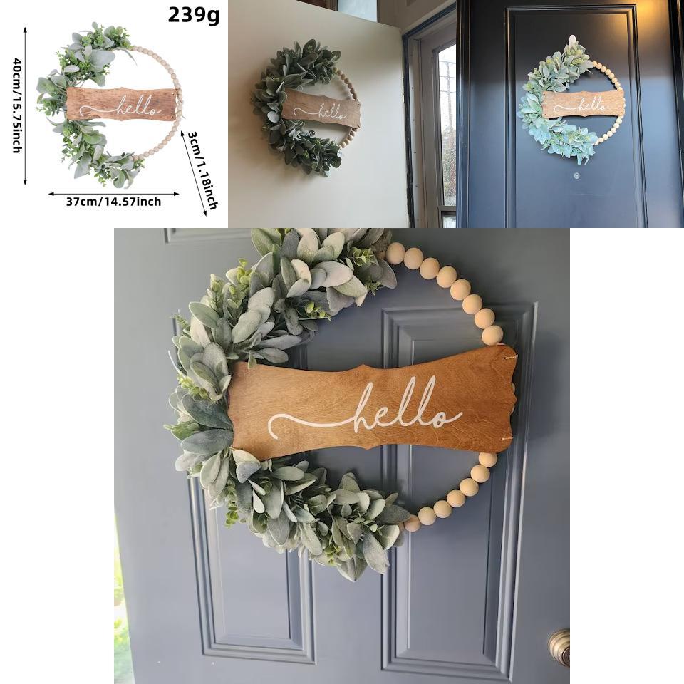 Willkommens-Türkranz mit künstlicher Blume und Holzperlen für Gartendekoration und Wandkunst