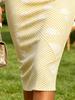 Summer Women's One Shoulder Midi Dress Stripe & Cloud Print Yellow White Bodycon Sundress