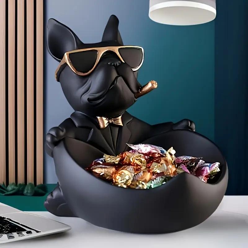 Occhiali da Sole Creativi Statua di Cane Cool Statua di Bulldog Scatola portaoggetti Decorazione Animale Statua Artigianato in Resina Decorazione per la Casa Regalo