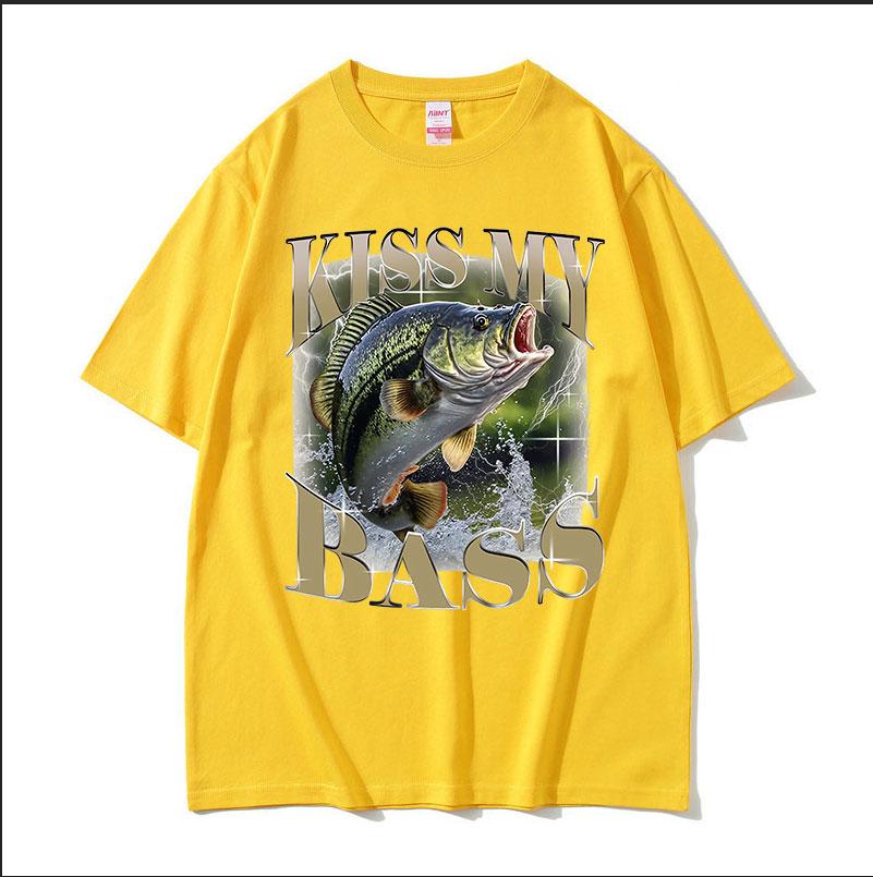 Kiss My Bass Fish Funny Meme T Shirt Retro Fishing Men Gift Retro Cotton Tshirt Unisex Tops fashion Casual High Quality Tshirt