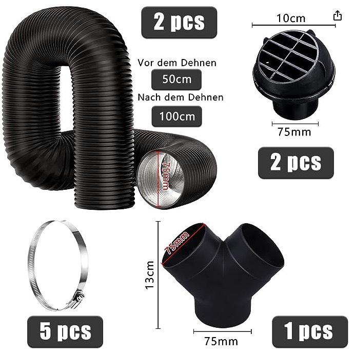 75mm Luftauslass Y-Stück Drehbarer Düsensatz mit Aluminium Teleskopfolie für Standheizung