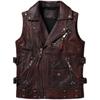 Chinese Size New Vintage Brown Motorcycle Biker Leather Vest Men Real Cowhide High Quality Sleeveless Jacket Slim Club Style Vests Coat