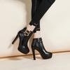 Zipper Women Boots High Heels Clogs Platform Boots-Women Autumn Shoes Winter Footwear Round Toe Stiletto Black Leather Rubber