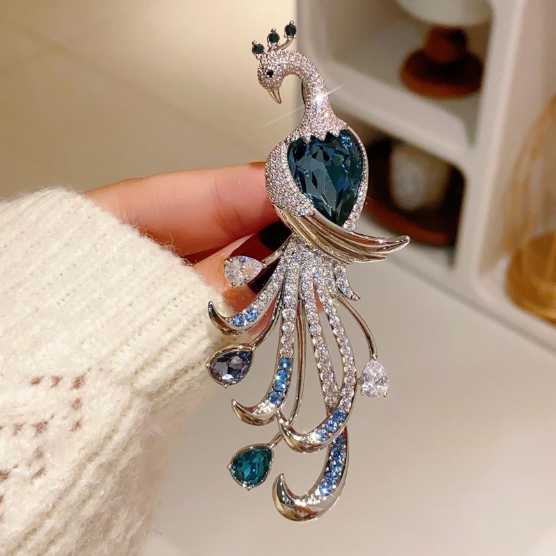 Elegant Crystal Peacock Brooches For Women Lady Big Bird Animal Party Casual Brooch Pins Gifts