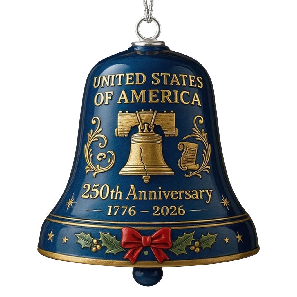 United States 250th Anniversary Bell Ornament Elegant USA 250th Anniversary Bell Ornament for Patriotic Holidays Christmas Tree