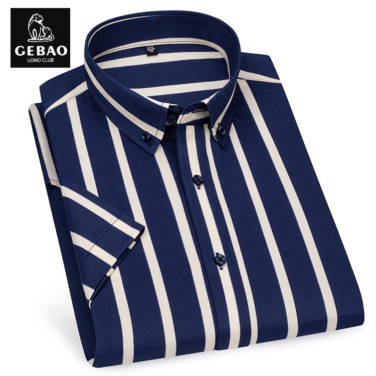 Men's Short Sleeve Non-Iron Striped Ice Silk Casual Korean Style Shirt