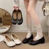 Inner height increase. Folded false-toed pig's trotters autumn new horseshoe shoes ballet Mary Jane single shoes