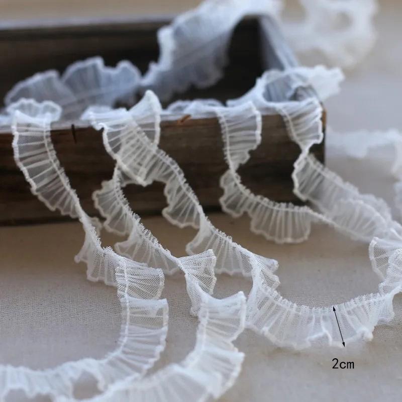 2 Yards/182cm White Black Ruffle Lace Fabrics For Clothing Home Wedding Accessory Bouquet Decor Handmade Sewing Trim