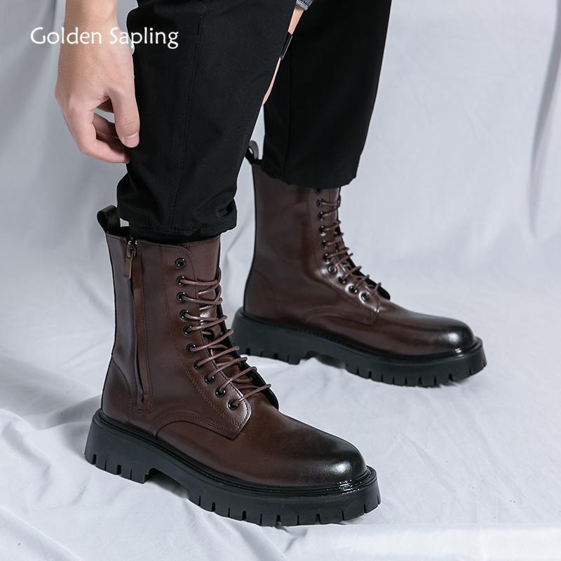 Golden Sapling Tooling Boots Leather Men's Casual Shoes Comfortable Platform Leisure Ankle Boot High Top Men Footwear