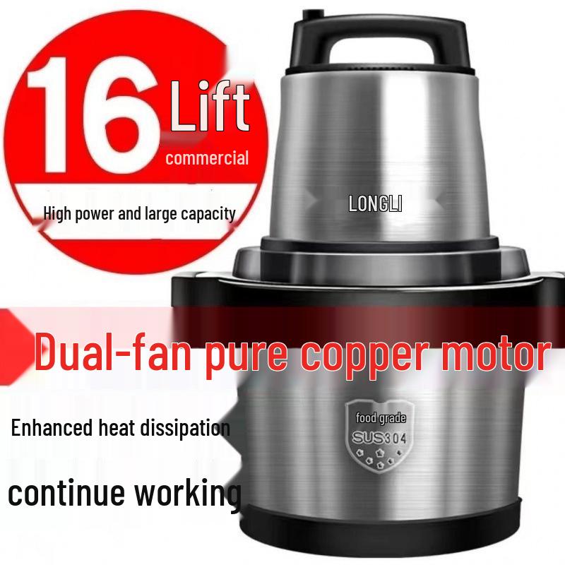 2025 Dual Fan Copper Motor Meat Grinder: 6L/10L High Power Commercial & Household Large Capacity