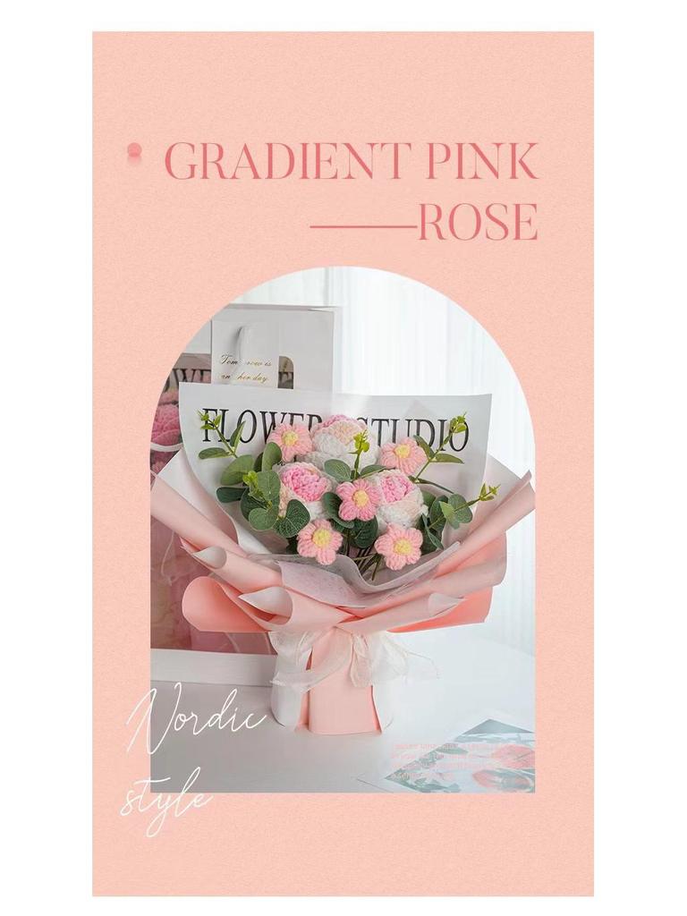 Handmade Valentine's Day Yarn Knitted Rose Bouquet for Girlfriend