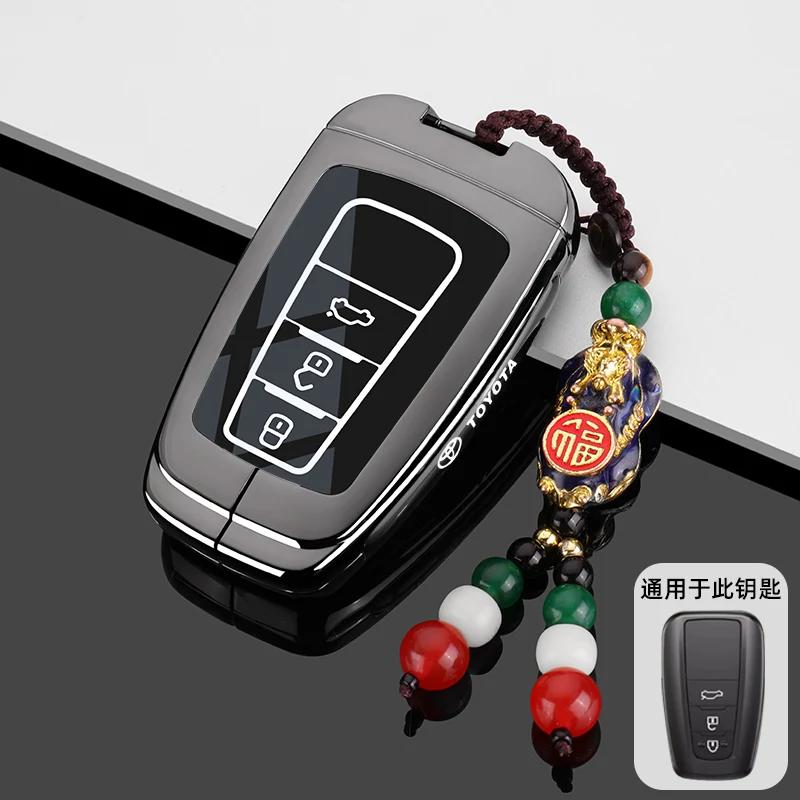 Zinc Alloy Leather Car Key Case Cover Shell for Toyota CHR Hilux Fortuner Land Cruiser 200 Camry Corolla Crown RAV4 Highland