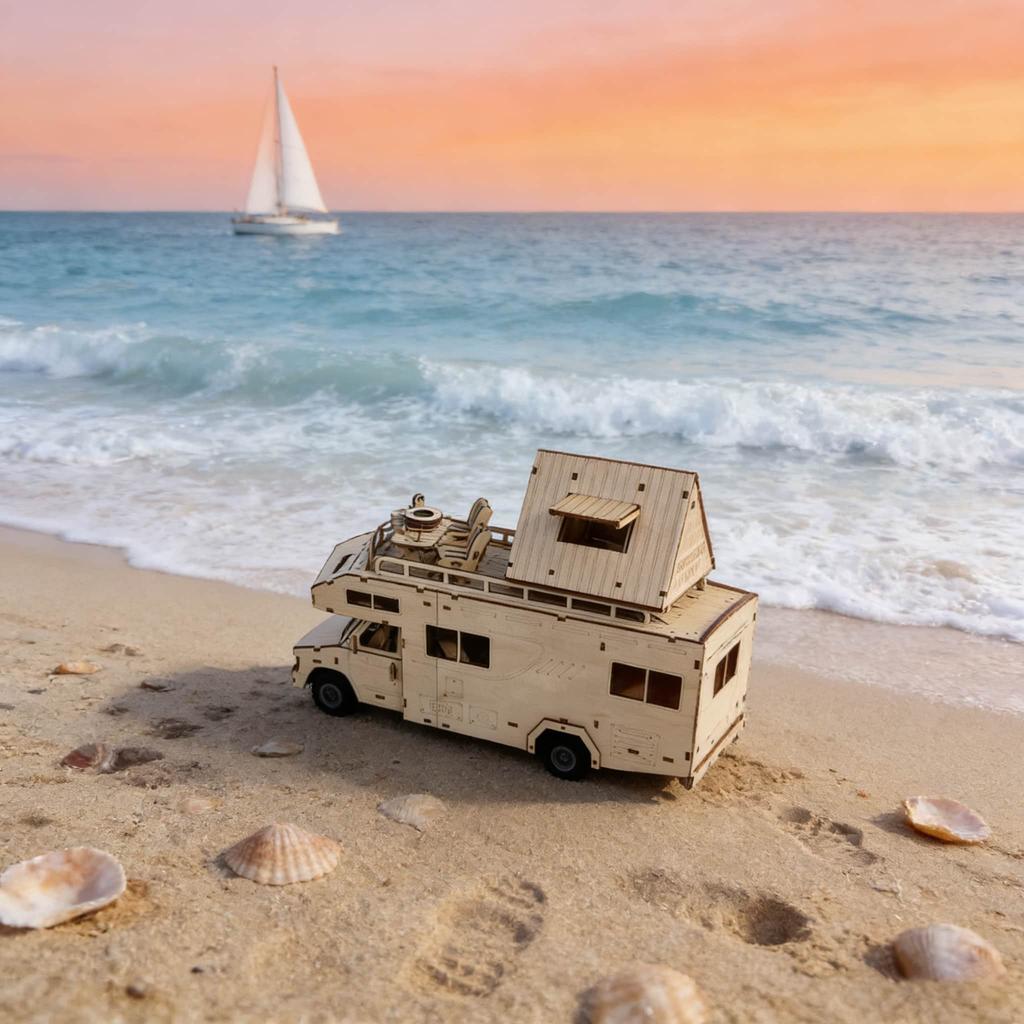 3D Wooden Puzzle Camper Van Scale Miniature DO-IT-YOURSELF Miniature Kit Handcrafted Present Home Decor Assembly Toy
