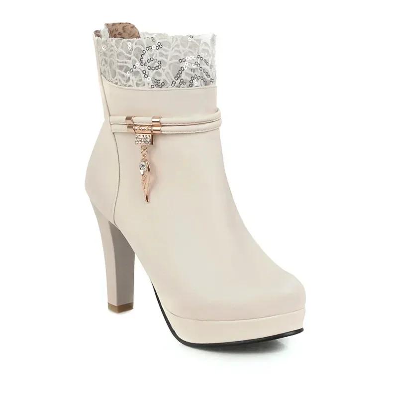 2024 Fashion High Heels Woman Booties Lace Design Princess Platform Party Wedding Womens Shoes White Black Ankle Boots Winter