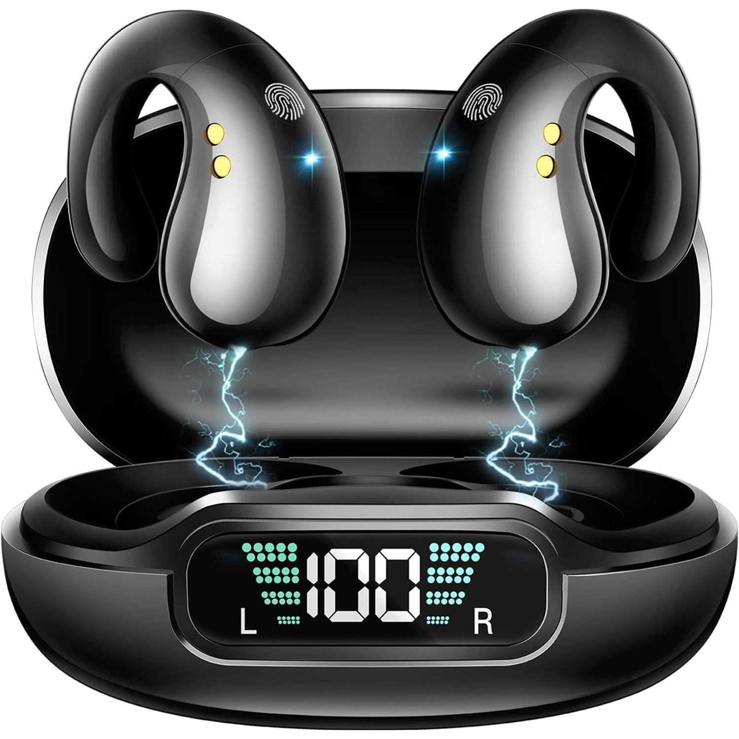 

Открытые наушники-клипсы, беспроводные наушники Bluetooth 5.4, спортивные наушники со встроенным микрофоном и заушниками, 36-дюймовые наушники-вкладыши со светодиодным дисплеем для бега и фитнеса чёрный