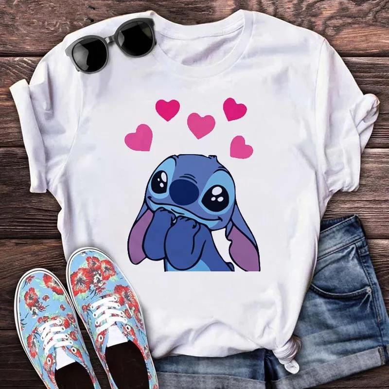 Kawaii Stitch Women's Fashion Top Casual Women's Round Neck T-Shirts Harajuku 90s Cute Stitch Women's Short Sleeves Tops Tees