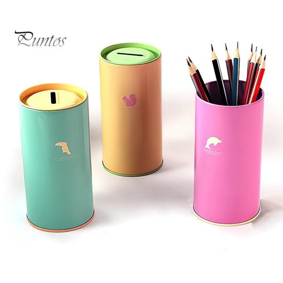 Hucha de Metal de Gran Capacidad con Diseño de Patrón Animal para Niños, Hucha Cilíndrica, Herramienta de Gestión Financiera