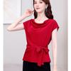Chiffon Shirt Women's New Summer Fashiona Age Reducing French Short Sleeve Blouse Solid Color Bottoming Top