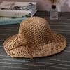 Women's Summer Handmade Crochet Straw Hat with Floral Pattern, Wide Brim Sun Hat, Hollowed-out, Foldable, Sun Protection Beach Fisherman Hat