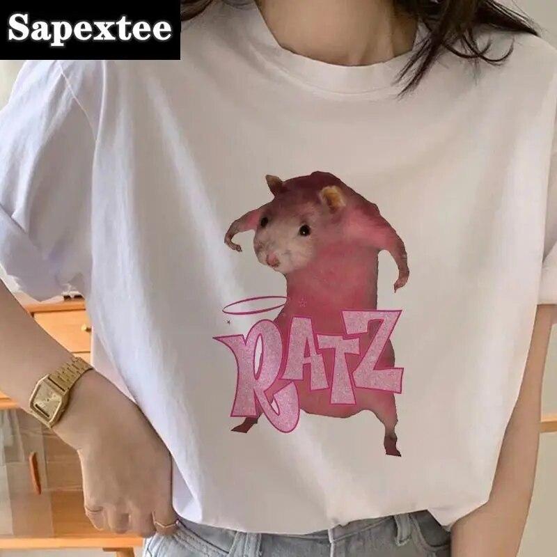Woman Kawaii Ratz Mouse Tree Print Harajuku Summer Unisex Tshirts Casual Round Neck Short Slee Top Tee Shirt Women T-shirt Drop Ship