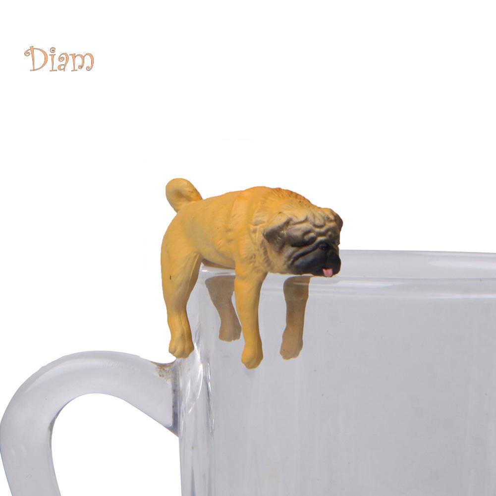 NO.KK Realistic Mini Pug Dog Figurine Hanging On Cup Rim DIY Fairy Garden Accessory