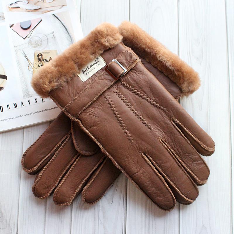 Lammfellhandschuhe Herren Dick Winter Warm Große Größe Outdoor Winddicht Kalt Handgenäht Genäht Leder Fingerhandschuhe