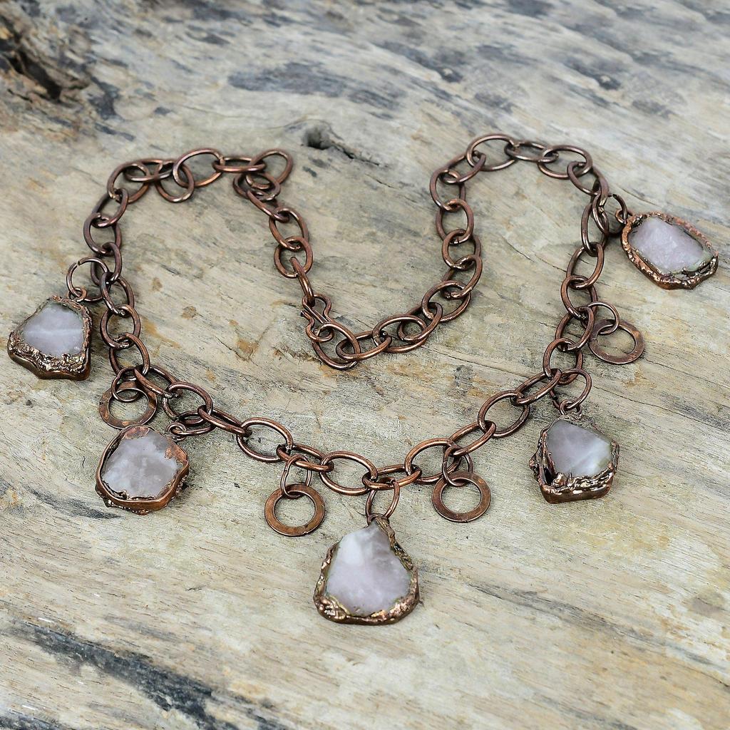 Rose quartz rough necklace electroformed copper necklace adjustable chain necklace amazing gemstone jewelry gifts for her handmade jewelry