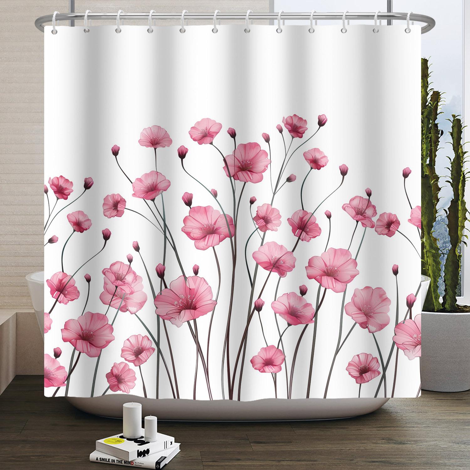 

Watercolor Floral Shower Curtain Sage Green White Flower Bath Curtain For Bathroom Modern Minimalist Waterproof With 12 Hooks W60H190(CM)-1 Pcs