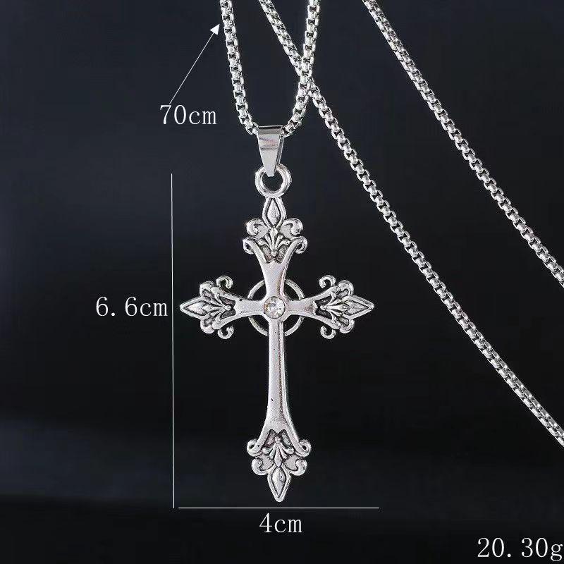 Vintage Hip Hop Sweater Chain Necklace: Flaming Cross Pendant Unisex.