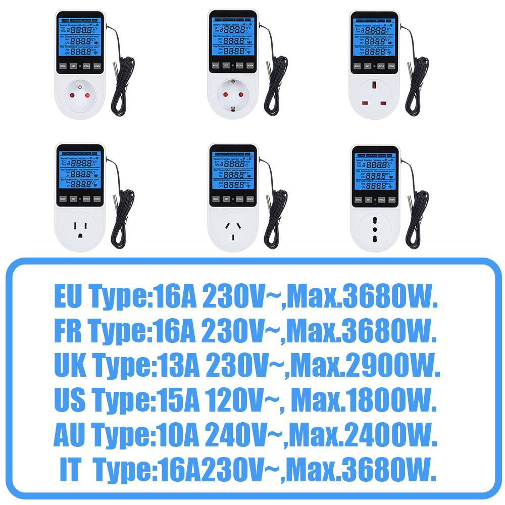 Timer Socket Thermostat Multi-Function Temperature Controller Outlet with Timer Switch Sensor Probe Heater Cool Tool