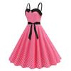 Sweet Retro S Summer Polka Dot Gingham Barbie Pink Color Matching Sleeveless Sling Dress Dance Skirt Morning Gowns