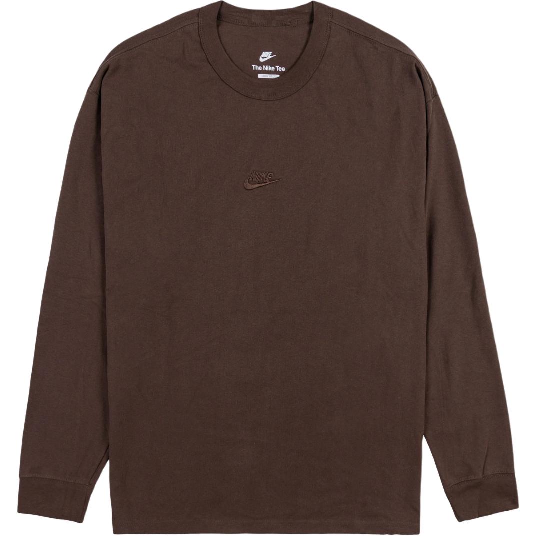 

Nike Sportswear Premium Essentials Embroidered Logo Crew Neck Long Sleeve T-Shirt Men Tops Brown DO7390-237 L