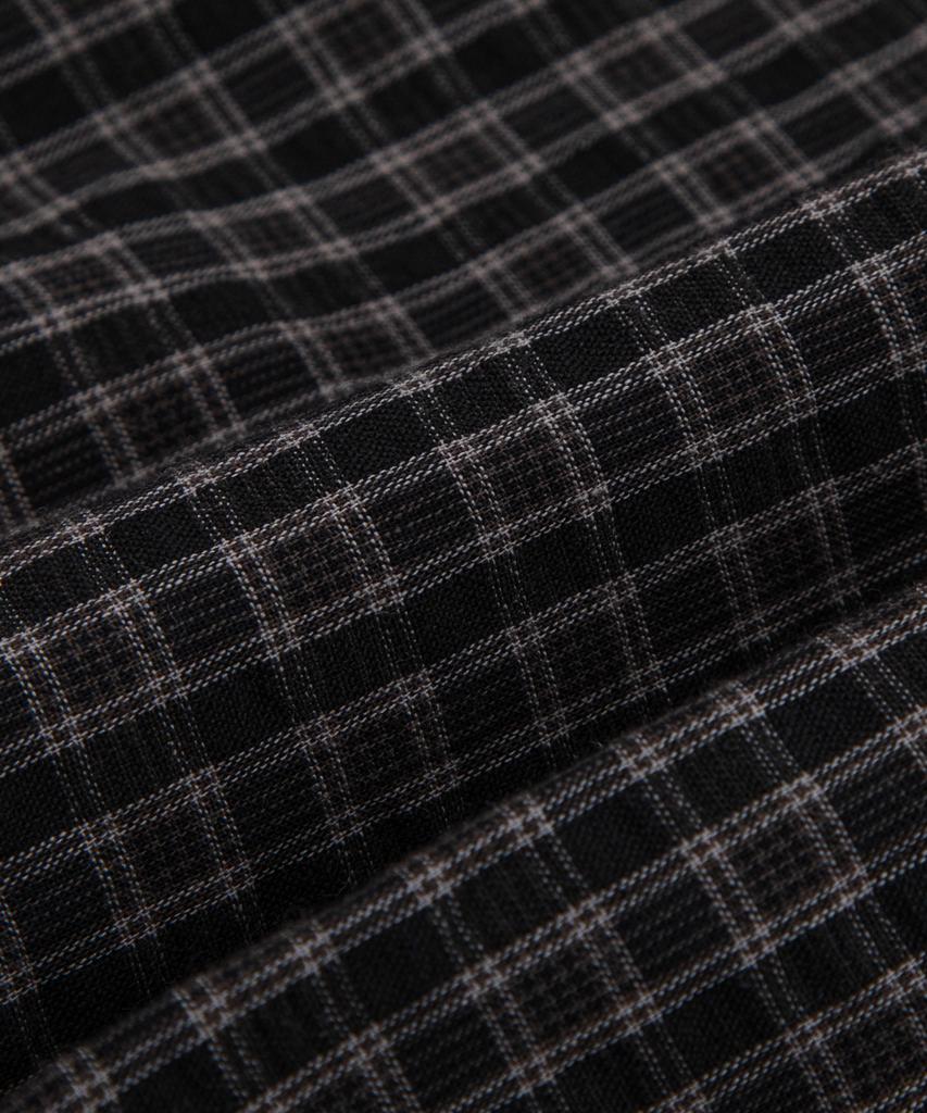 LETTERCOMO Core Wrinkle Check Boxy Half Roll-Up Shirt Smoked Black