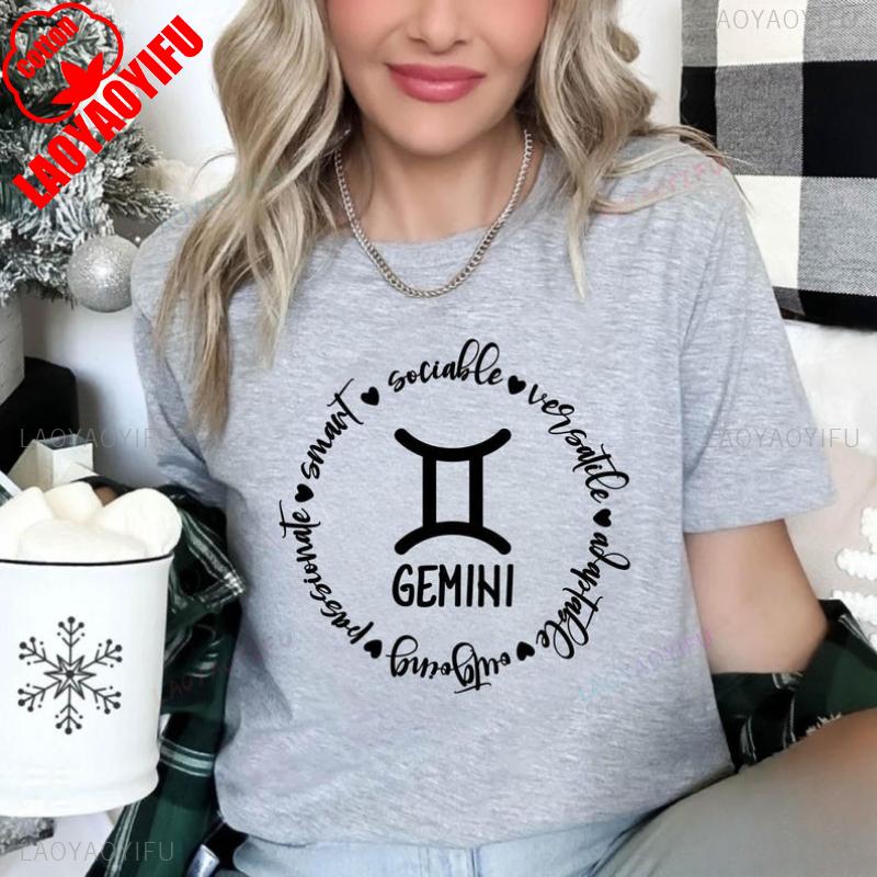 Women Gemini T-Shirt Astrology Shirt Zodiac Sign Horoscope Tee Group of Stars Sky Signs Birthday Foretelling Shirt Cotton Tops